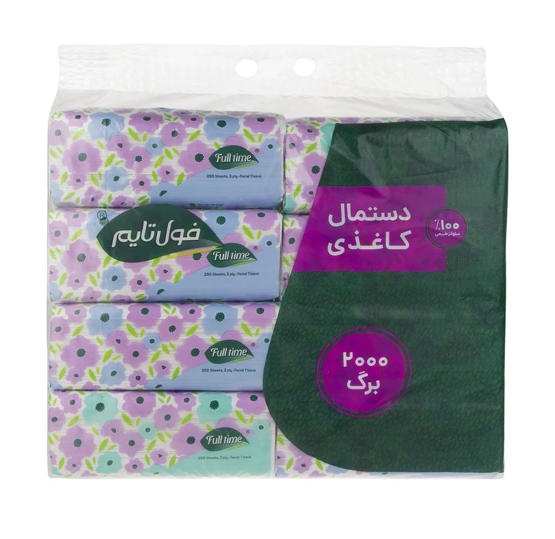 فول تایم دستمال کاغذی اقتصادی دولایه 250 برگ پک 8 عددی